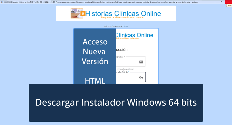 Instalación Windows 64bits aplicación de escritorio de Historias Clínicas Online